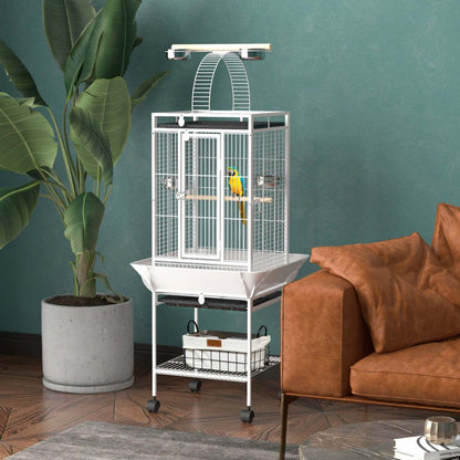 Pawhut Cage à Oiseaux de 61,5 Pouces Maison pour Perruches avec Support, Plateau Coulissant, Plateau de Jeu, Rangement