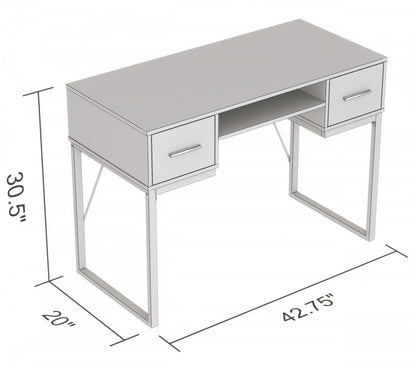Bureau d'ordinateur 43" avec 2 tiroirs et 1 tablette - Taupe foncé avec base en métal noir | Bureau d'ordinateur de 43 po avec 2 tiroirs et 1 tablette - taupe foncé avec base en métal noir