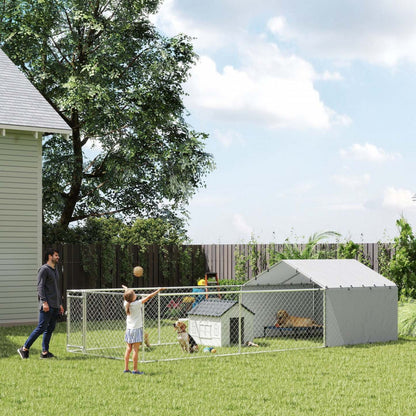 Pawhut Enclos Extérieur pour Chien avec Couverture Imperméable et Résistante aux UV, Parc pour Chien avec Verrou Sécurisé pour Chiens de Petite, Moyenne et Grande Taille, 19.7' X 7.5' X 4.9'