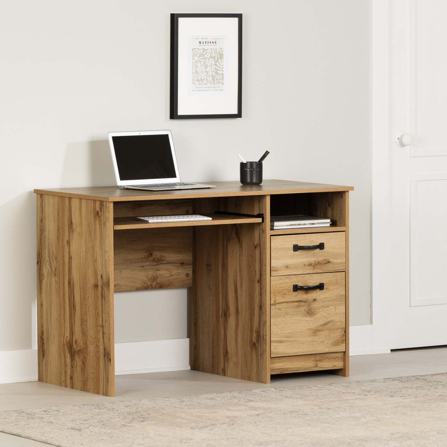 Bureau Tassio avec plateau pour clavier - Chêne Nordik | Bureau Tassio avec plateau pour clavier - chêne nordique | D83G87LC