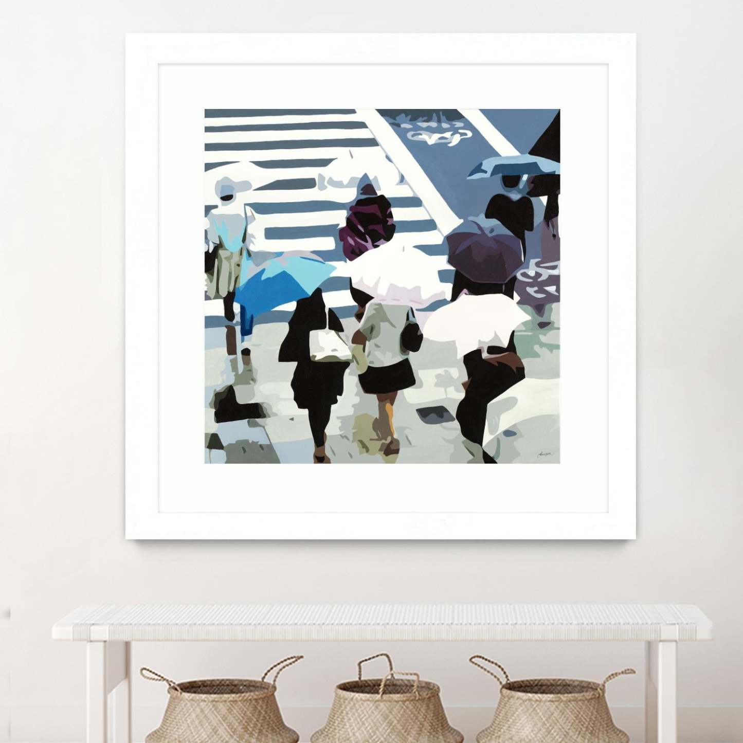 April Showers Matted and Framed White 36x36 Wall Art|Œuvre d’art murale encadrée blanche et mate « April Showers » 36 x 36