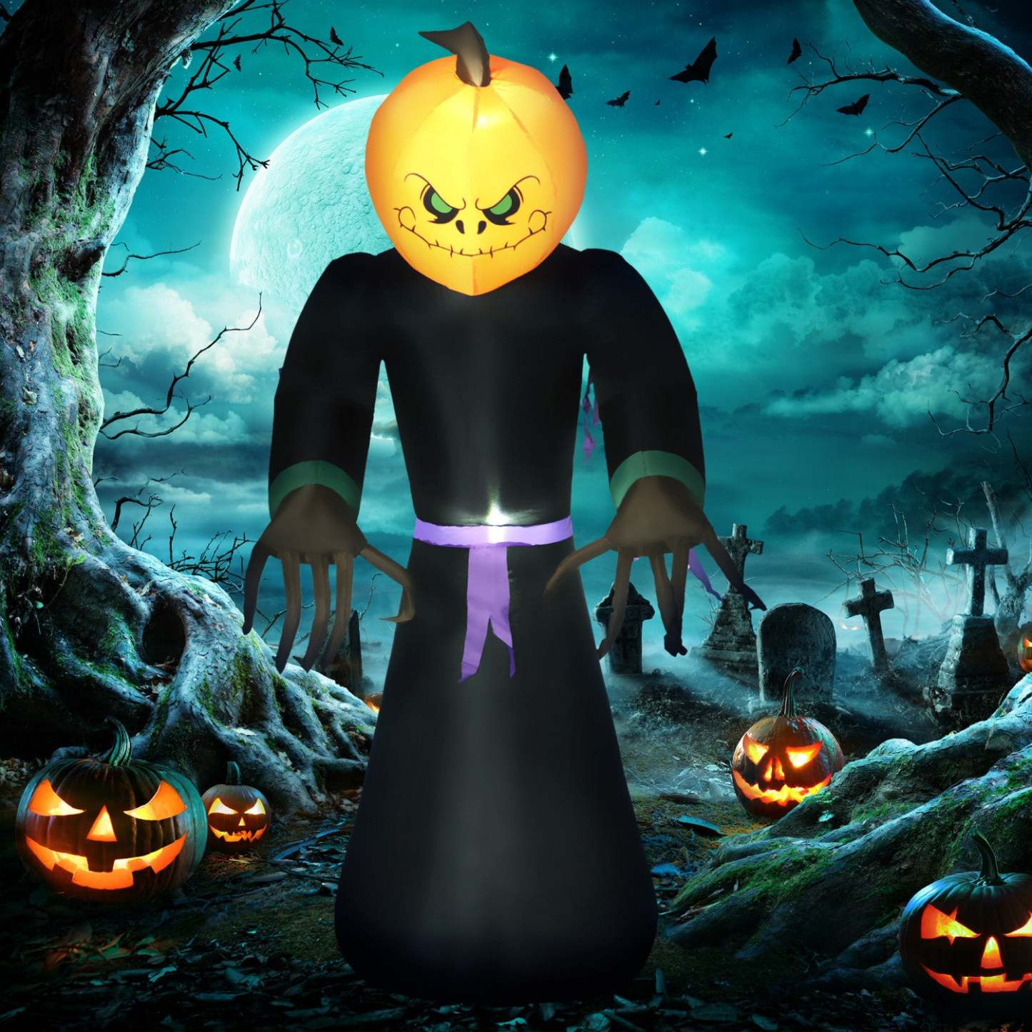 Homcom 7ft Pumpkin Reaper Gonflable Halloween Décoration|Homcom Décoration de Jardin Gonflable avec Lumières LED et Ventilateur