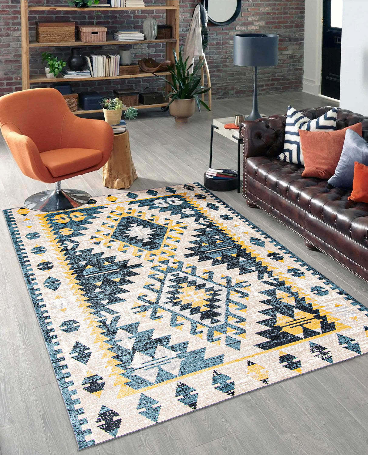 Mosaic Taupe/Blue Machine Washable Area Rug - 5'0 x 7'0|Carpette Mosaic taupe et bleue lavable à la machine - 5'0 x 7'0|D86F5B5Y