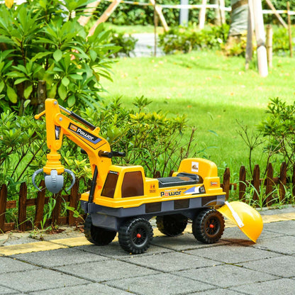 Qaba No Power Ride On Excavator Construction Digger Multi-functional Truck Toy With 2 In 1 Design De|Qaba No Power Construction Ride On Excavator Digger Multi-functional Bulldozer Toy Detachable Diggin