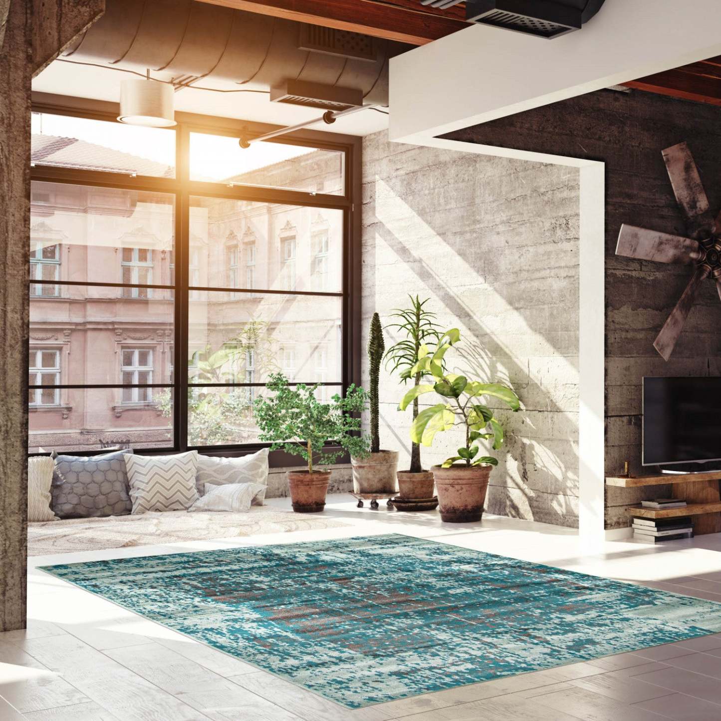 Mariam Aqua 5'3 x 7'7 Area Rug|Carpette Mariam turquoise 5 pi 3 po x 7 pi 7 po|D86FOQ8I