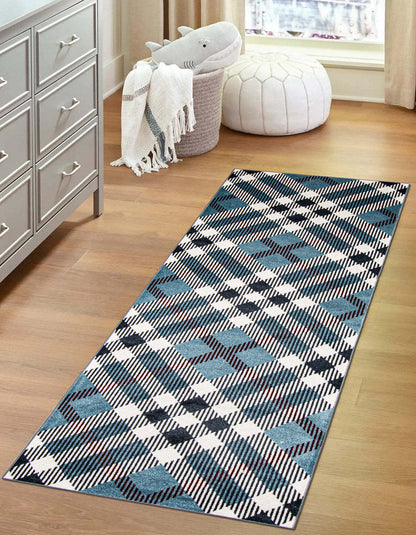 Tapis Kors bleu lavable en machine - 2'6 x 8'0|Carpette Kors bleue lavable à la machine - 2 pi 6 po x 8 pi 0 po|D86F9OFD