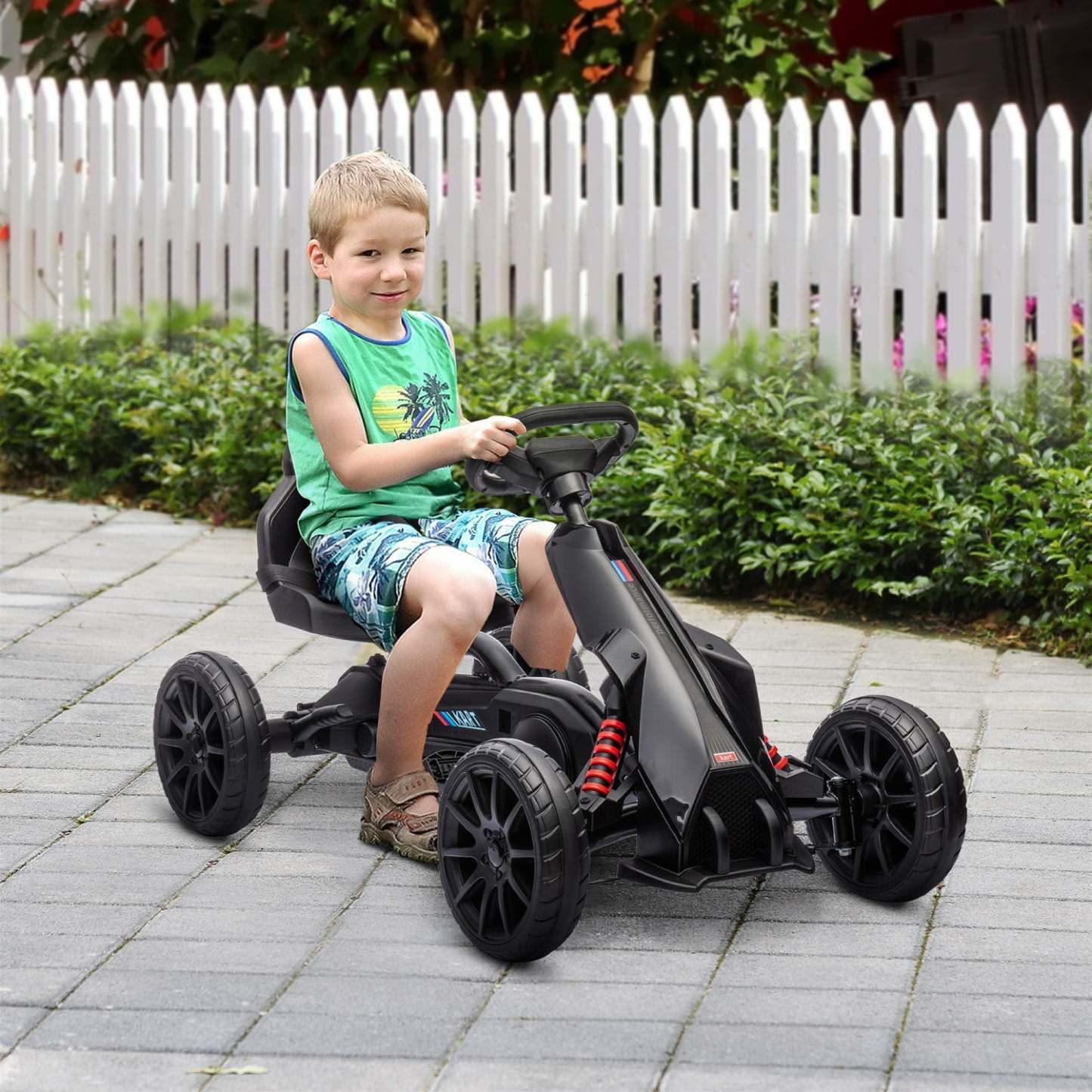 Aosom Go Kart Pour Enfants, Voiture A Pédales Avec Siège réglable, Avant, Arrière, Frein À Main, Abs