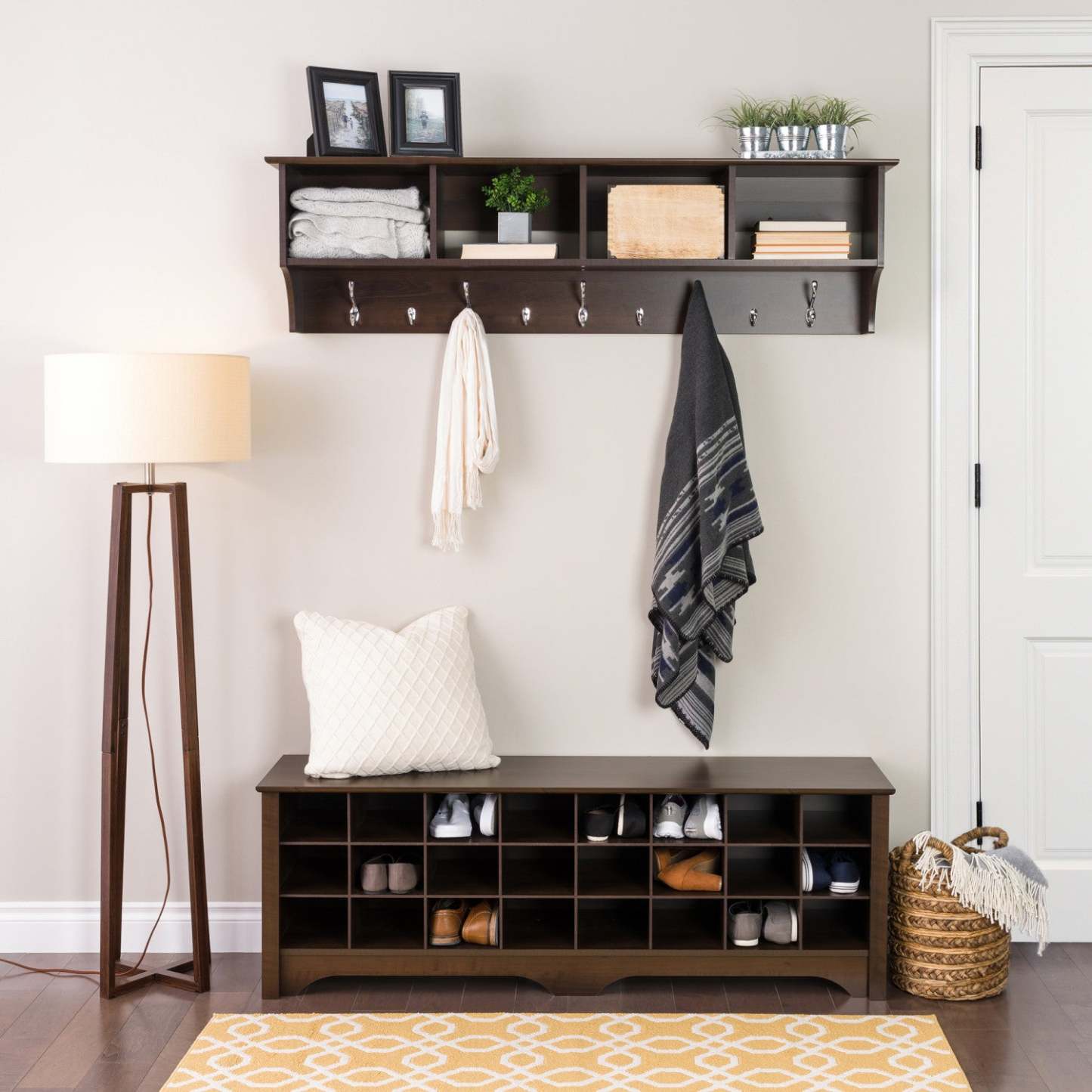 Twenty-Four Pair Shoe Storage Cubby Bench - Espresso|Banc à compartiments de rangement pour 24 paires de chaussures - espresso