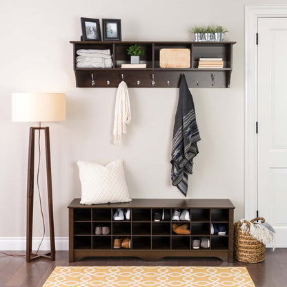 Twenty-Four Pair Shoe Storage Cubby Bench - Espresso|Banc à compartiments de rangement pour 24 paires de chaussures - espresso