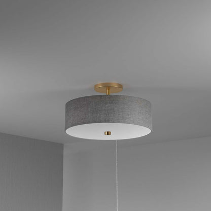 Dainolite Everly 3 Light Semi-flush Mount Aged Brass Grey Shade Lamp|Plafonnier semi-affleuré Everly de Dainolite avec abat-jour gris, fini laiton vieilli et 3 ampoules