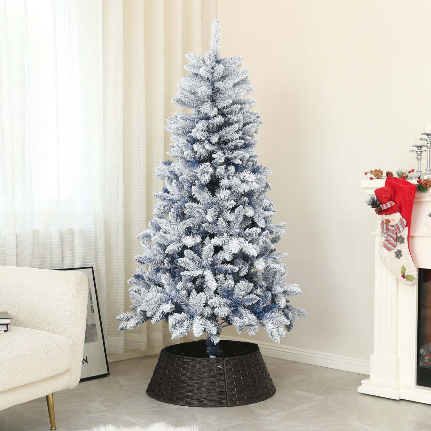 Homcom Arbre De Noël Artificiel De 5 Pi Avec Branches Floconnées De Neige, Charnière|Homcom Arbre De Noël Artificiel De 5 Pi Avec Branches Floconnées De Neige