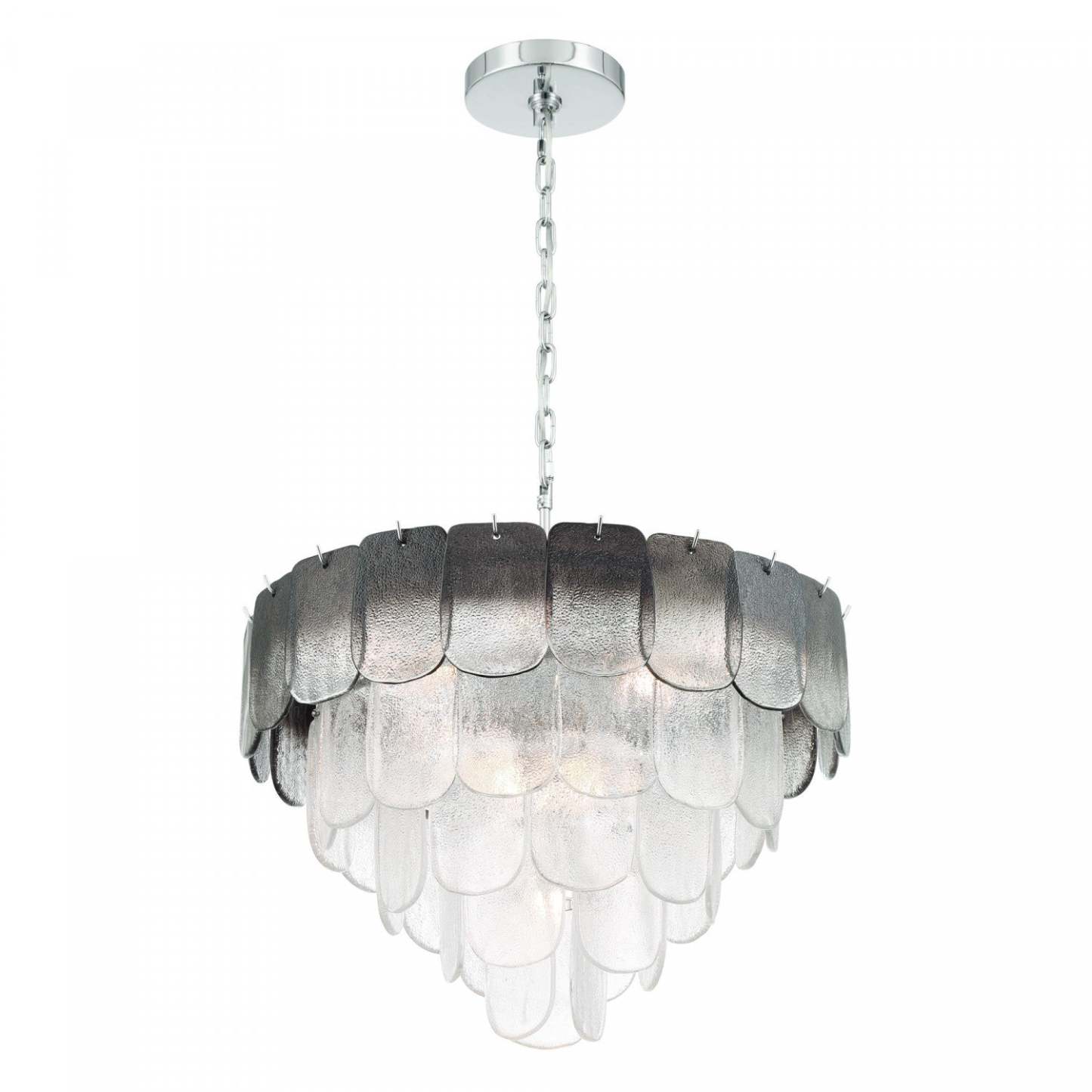 Lustre A 12 lampes Bianca, Nickel Poli, Verre Cristallin Fumé De Type Piastra
