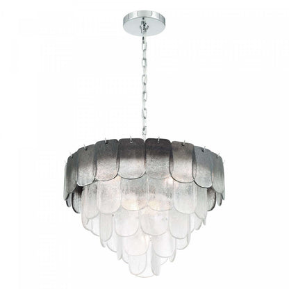 Lustre A 12 lampes Bianca, Nickel Poli, Verre Cristallin Fumé De Type Piastra