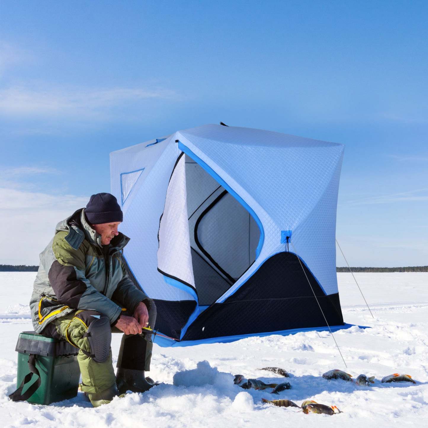 Outsunny Tente de pêche sur glace pop-up pour 4 personnes, abri de pêche sur glace isolé avec fenêtres de ventilation, D|Abri De Peche Sur Glace Outsunny 2/3/4/5 Personnes Tente De Peche Sur Glace Isolee Pop-up Etanche Po
