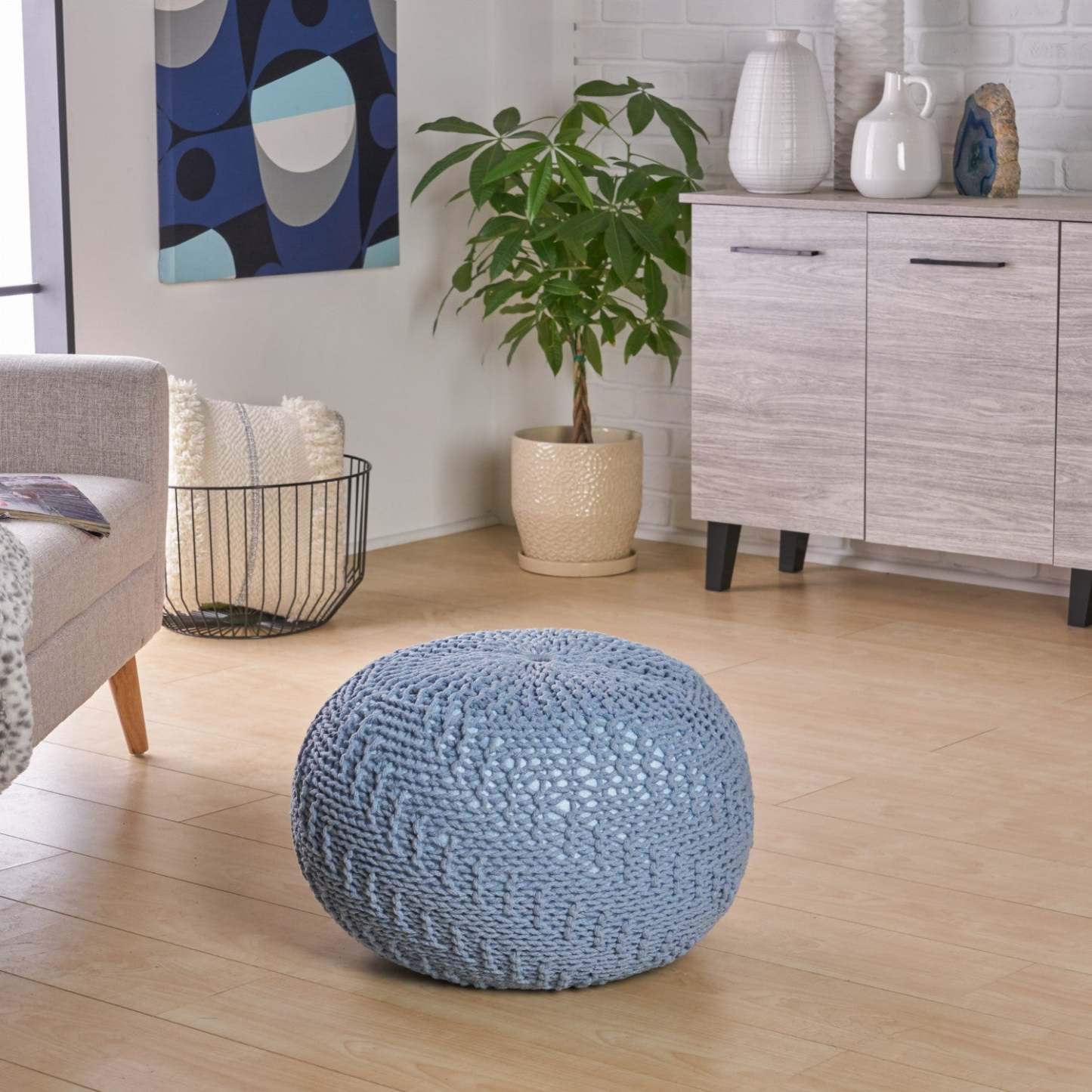 Pouf rembourré Murphy, 100 % coton - Sarcelle | Pouf Rembourré Murphy, 100 % Coton, - Couleur Bleu Sarcelle