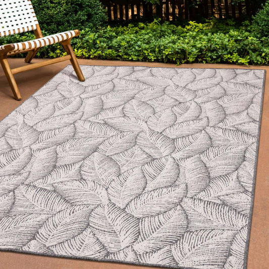 Carpette Brooke à motif de feuilles pour l'extérieur - 5 pi 3 po x 7 pi 7 po