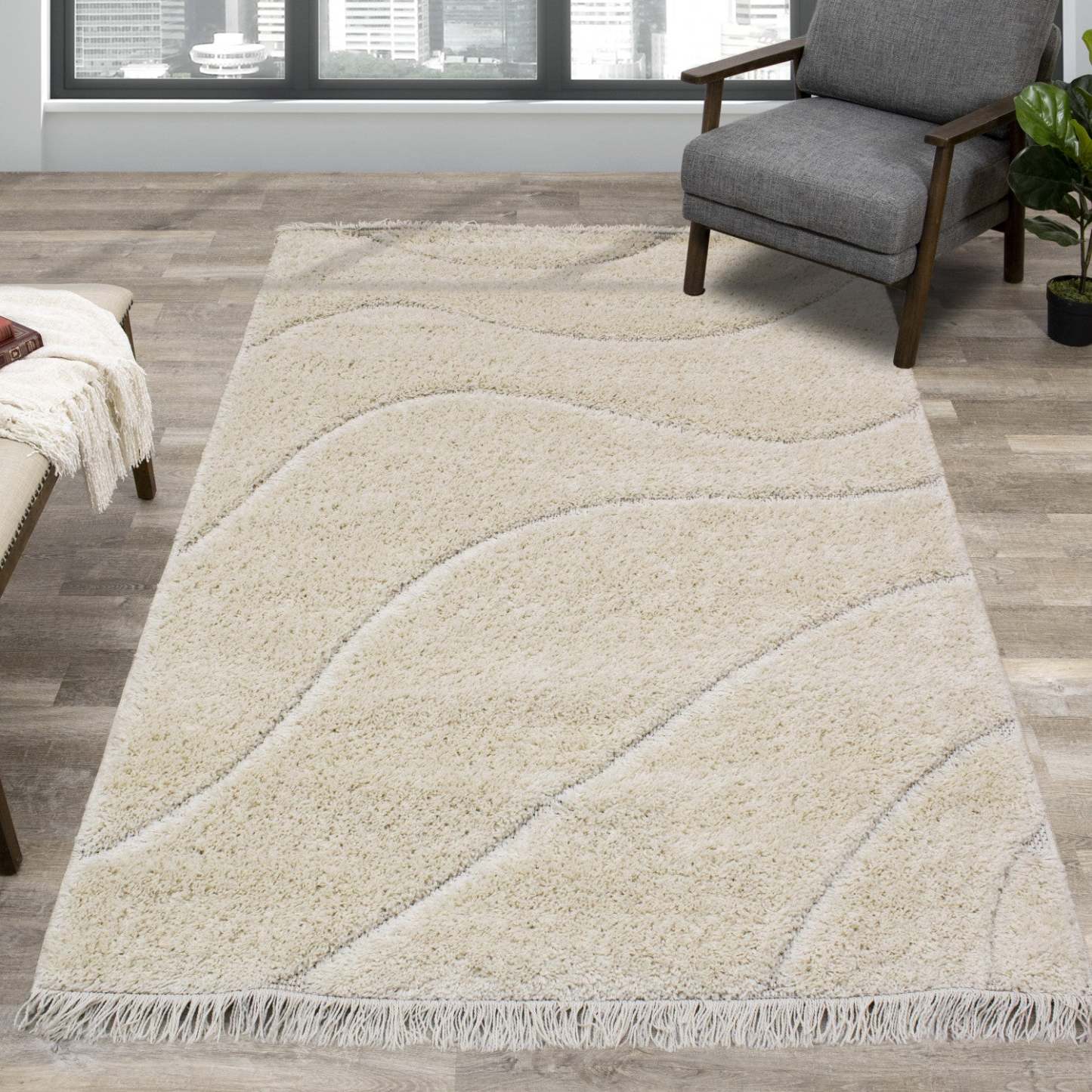 Napa Curves Shag Area Rug - 5'3 x 7'7|Carpette à poil long Napa à motifs de courbes - 5 pi 3 po x 7 pi 7 po