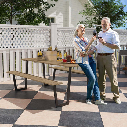 Outsunny 5,7 Ft Ensemble de Bancs de Table de Pique-Nique d'Extérieur avec 2 Trous pour Parasol, Marron