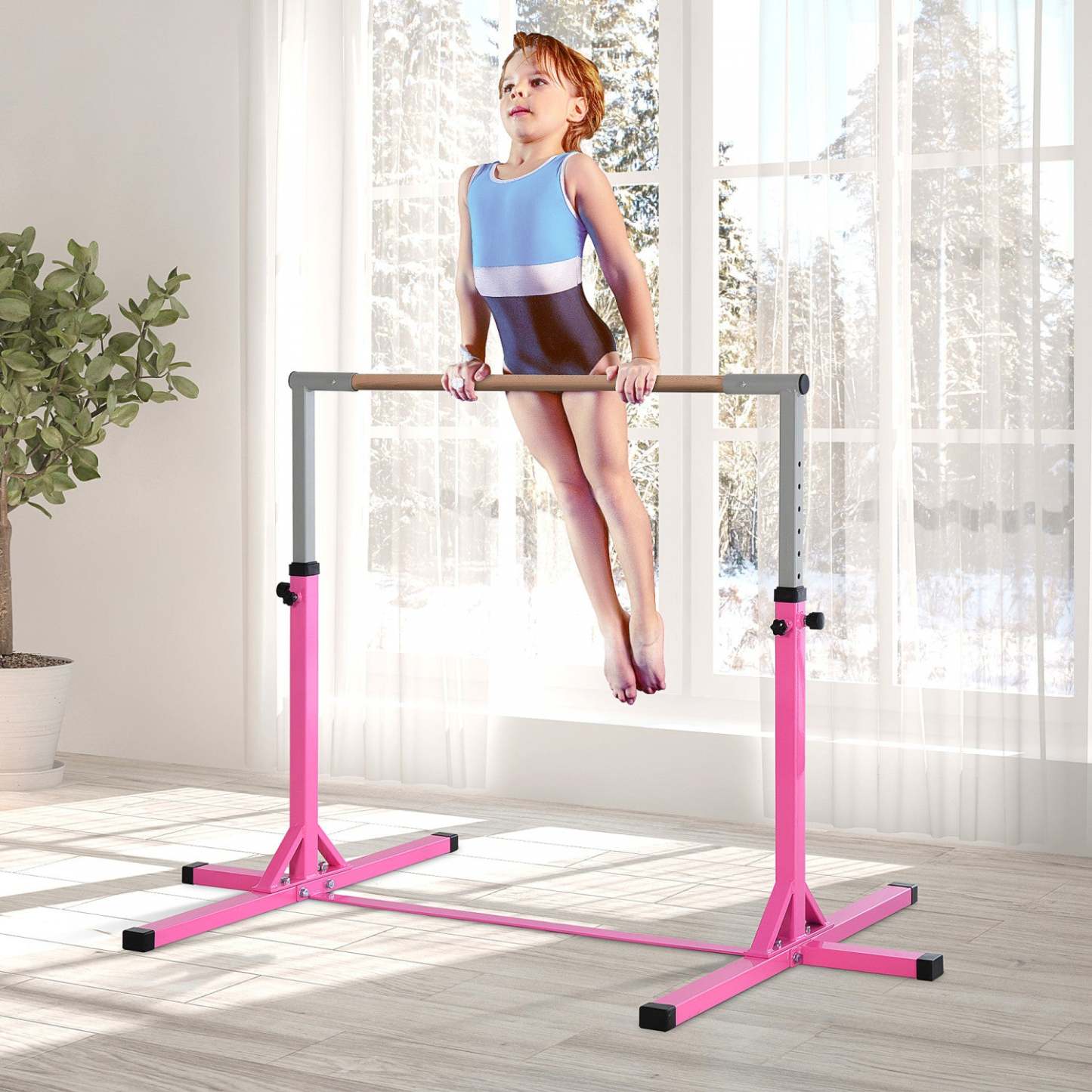 Soozier Barre de Gymnastique Professionnelle pour Enfants, Équipement de Gymnastique à Domicile pour Tout-Petits avec Réglage sur 13 Niveaux
