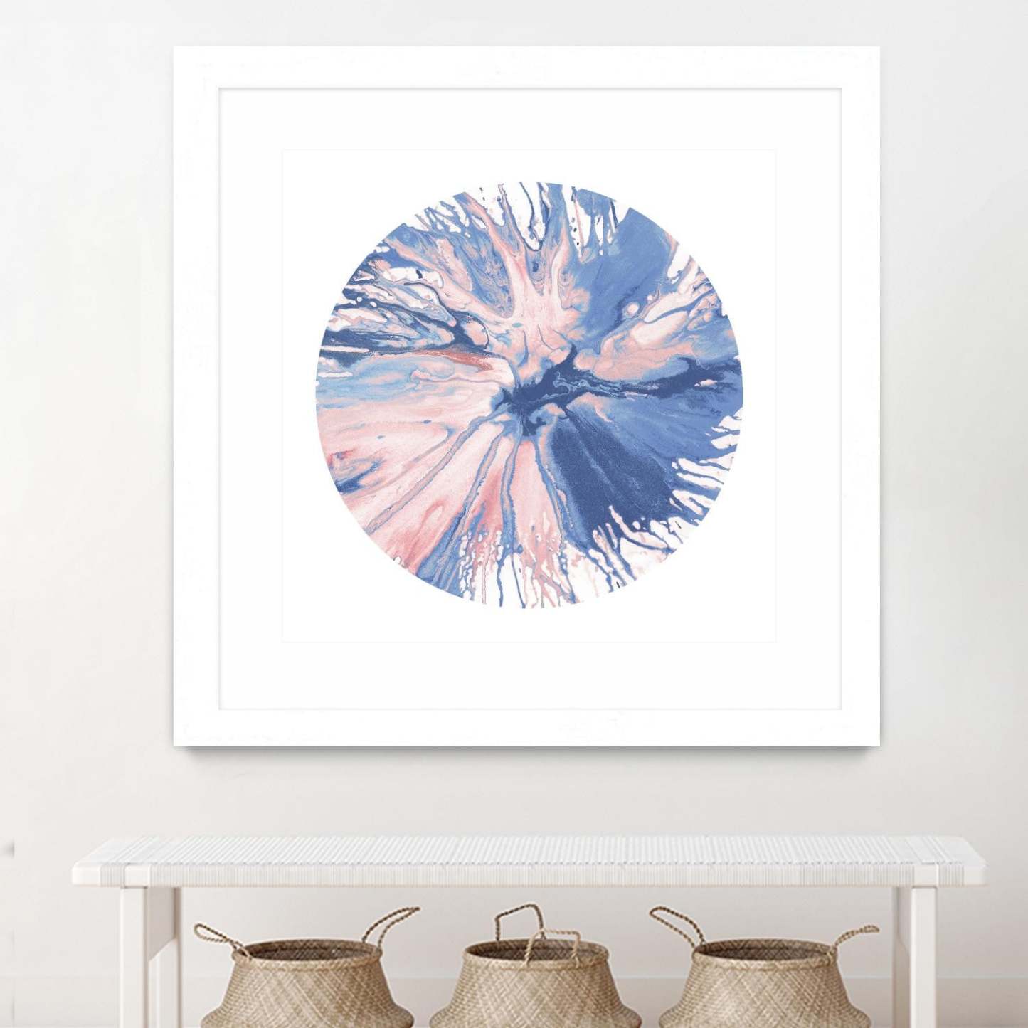 Spin Art 21 Matted and Framed White 36x36 Wall Art|Œuvre d'art murale imprimée blanche et mate « Spin Art 21 » 36 x 36