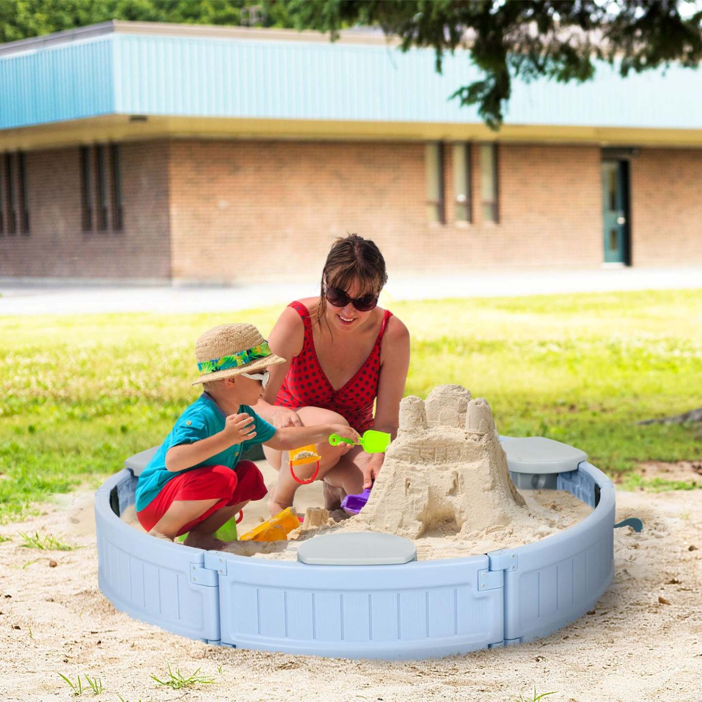 Bac à sable pour enfants avec couvercle, bac à sable extérieur avec siège d'angle, assemblage facile, station de jeu de sable pour le jardin | Bac à Sable Extérieur Pour Enfants Avec Couvercle À Voile Oxford Imperméable, Doublure En Tissu Infe