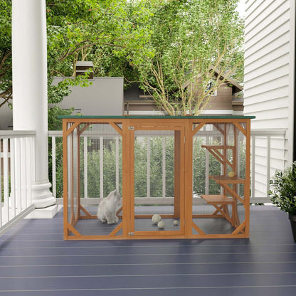 Pawhut Maison D'exterieur En Bois Pour Chat Cage Interieure Avec Toit En Asphalte, Plateformes A Plu