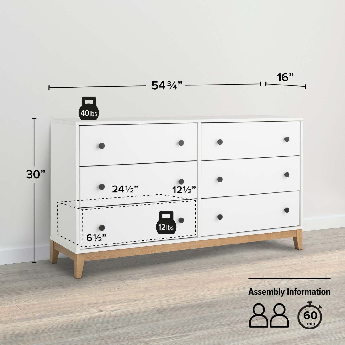 Prepac Nordik 6-Drawer Dresser - White Oak|Commode Nordik de Prepac à 6 tiroirs - chêne blanc