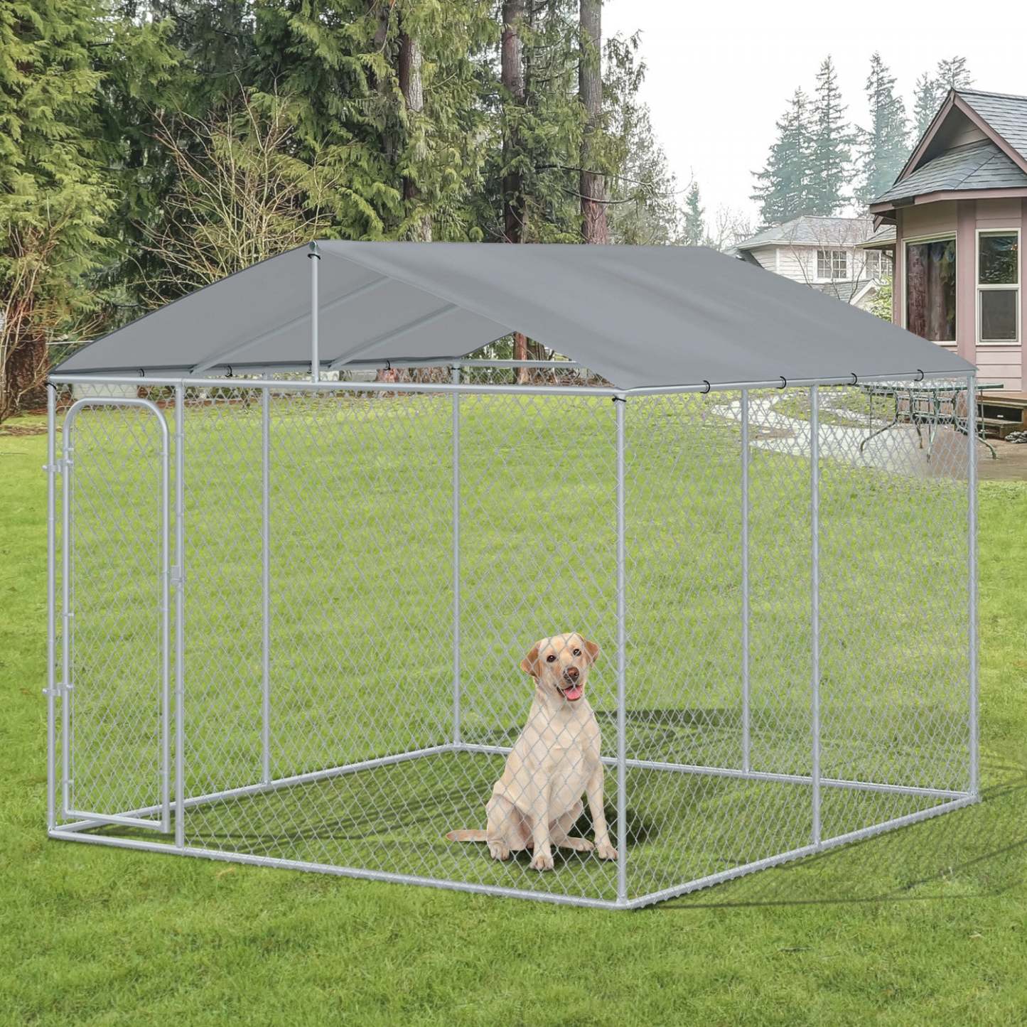 Pawhut Chenil D'extérieur Pour Chien Avec Toit, Verrou En Acier, Murs Latéraux En Maille Pour Jardin &amp; Patio, 9.8'|Pawhut Chenil D'extérieur Pour Chien En Metal, Enclos Niche Parc Pour Animaux De Compagnie Avec Serr