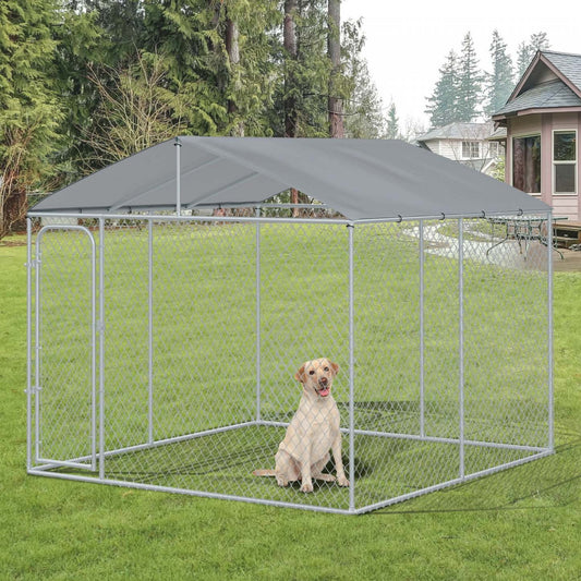Pawhut Chenil D'extérieur Pour Chien Avec Toit, Verrou En Acier, Murs Latéraux En Maille Pour Jardin &amp; Patio, 9.8'|Pawhut Chenil D'extérieur Pour Chien En Metal, Enclos Niche Parc Pour Animaux De Compagnie Avec Serr