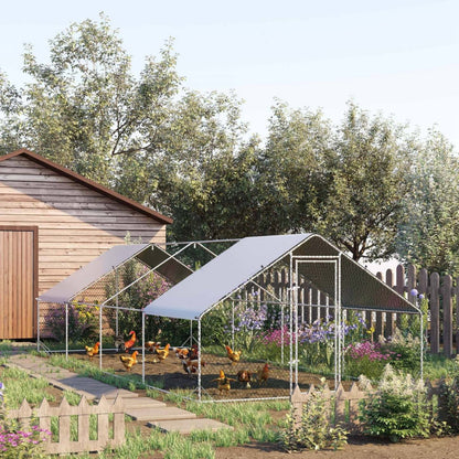 Pawhut Grand Poulailler En Metal Galvanise, Avec Couvercle, Pour L'extérieur De La Cour, De 9.8' X 2