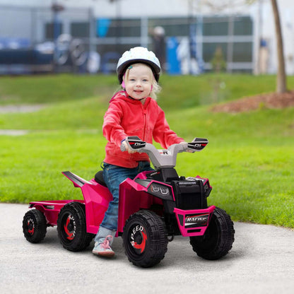 Aosom Quad 6 V Pour Enfants, Véhicule Électrique Alimenté Par Batterie À 4 Roues Avec Remorque Arrière