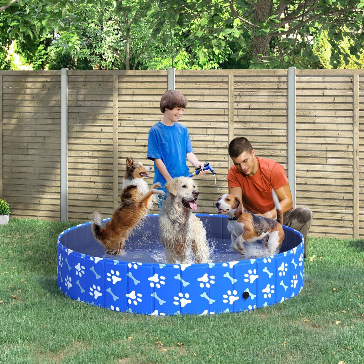 Pawhut Piscine Pliable pour Chien Piscine Portable Pet Kiddie, Piscine Extérieure/Intérieure pour Chiens avec Antidérapant