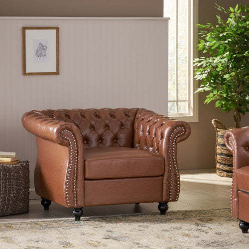 Gibbon Fauteuil confortable en similicuir avec dossier capitonné, fauteuil d'appoint marron | Gibbon Fauteuil Confortable Avec Revetement En Similicuir Et Dossier Capitonne, Marron
