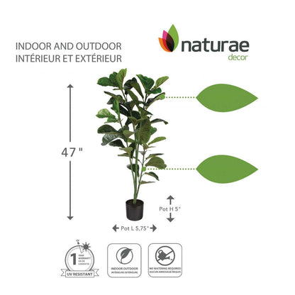 Feuille de violon artificielle 47 pour l'intérieur et l'extérieur dans un pot noir | Ficus lyrata artificiel de 47 po pour l'intérieur et l'extérieur en pot noir | D10H6LHH