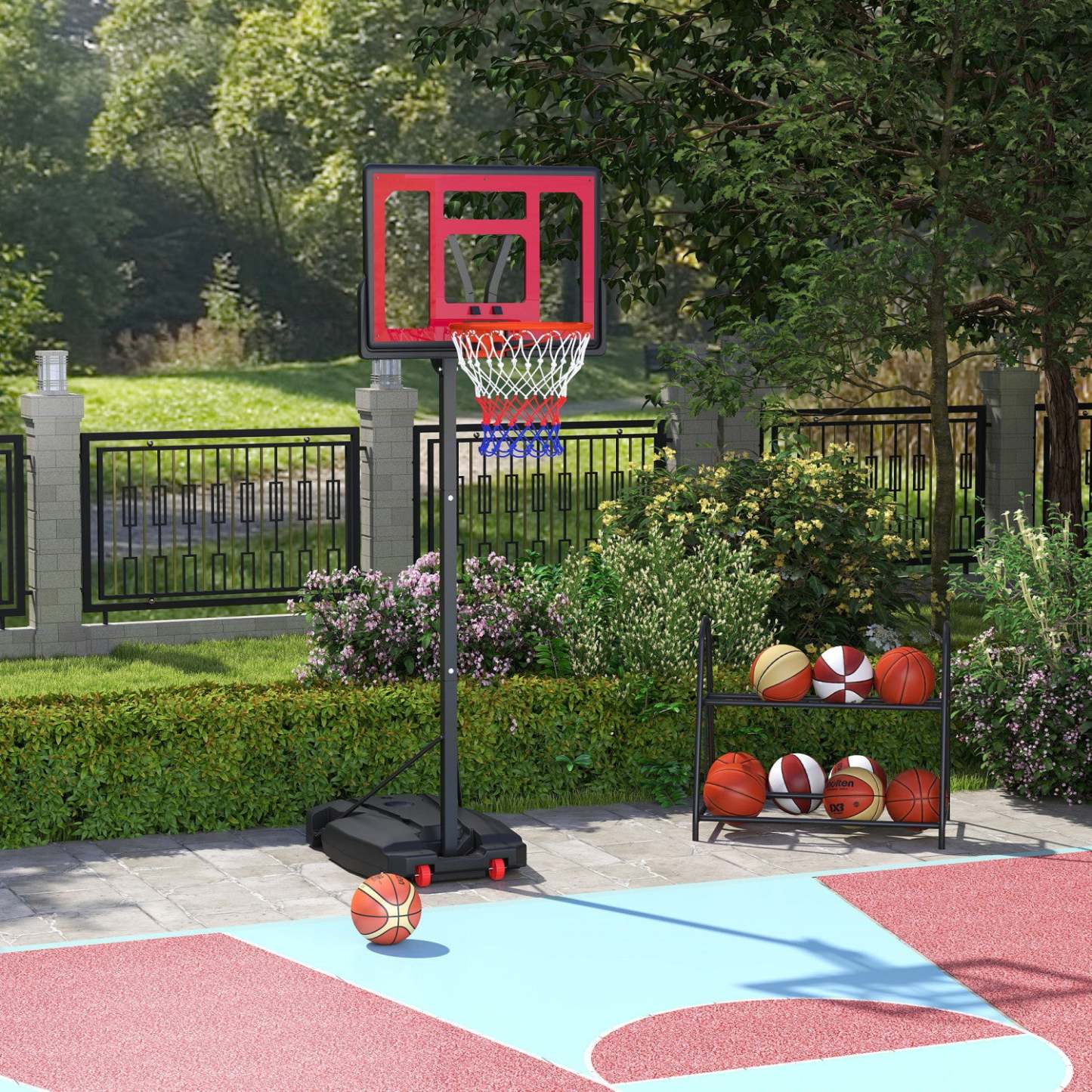 Qaba Panier De Basket Pour Enfants, Filet De Basket-ball réglable En Hauteur De 2 À 8,5 Pieds, Portable B