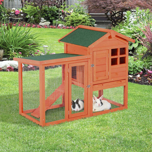 Pawhut 48" X 24 X 36 Deluxe Waterproof Rabbit Clapier En Bois Pour Lapin Cage Pour Petits Animaux Avec Ladd|Pawhut 121,9 X 61 X 91,4 Cm Clapier De Luxe représenté En Bois Pour Lapin Cage Pour Petits Animaux Avec