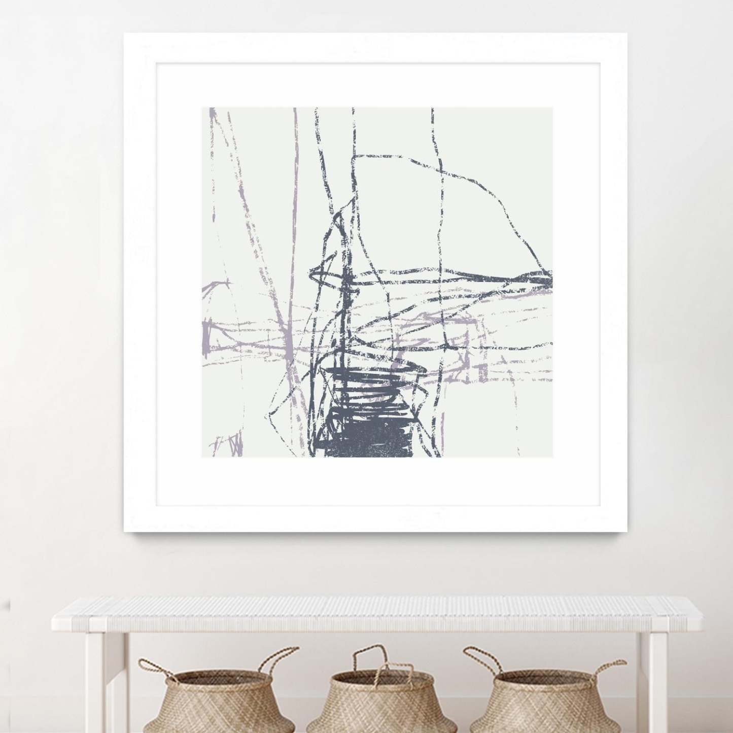 Œuvre d'art murale imprimée blanche et mate « Chalk Doodles G » 30 x 30