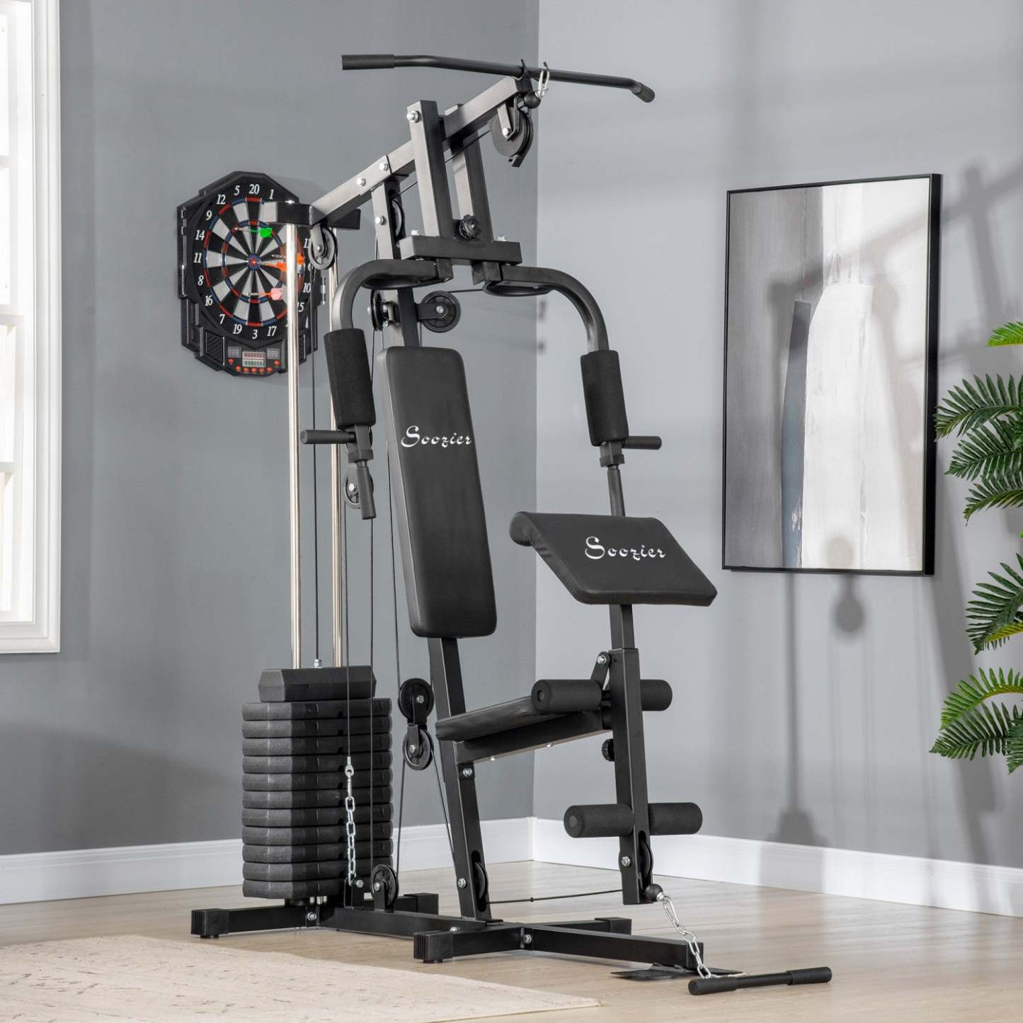 Soozier Home Gym Equipment Weight Training Machine, Machine d'entraînement multifonction avec un poids de 143 lb|Soozier Équipement De Gym À Domicile, Appareil D'entraînement Multifonctionnel Avec Une Pile De Poids