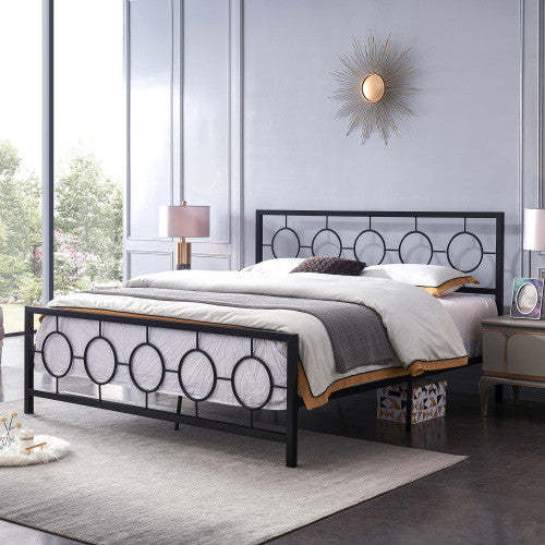 Cadre de lit Robert en métal avec tête et pied de lit au design circulaire, taille King, noir | Robert Cadre de lit en métal avec tête et pied de lit au design circulaire, taille King, noir