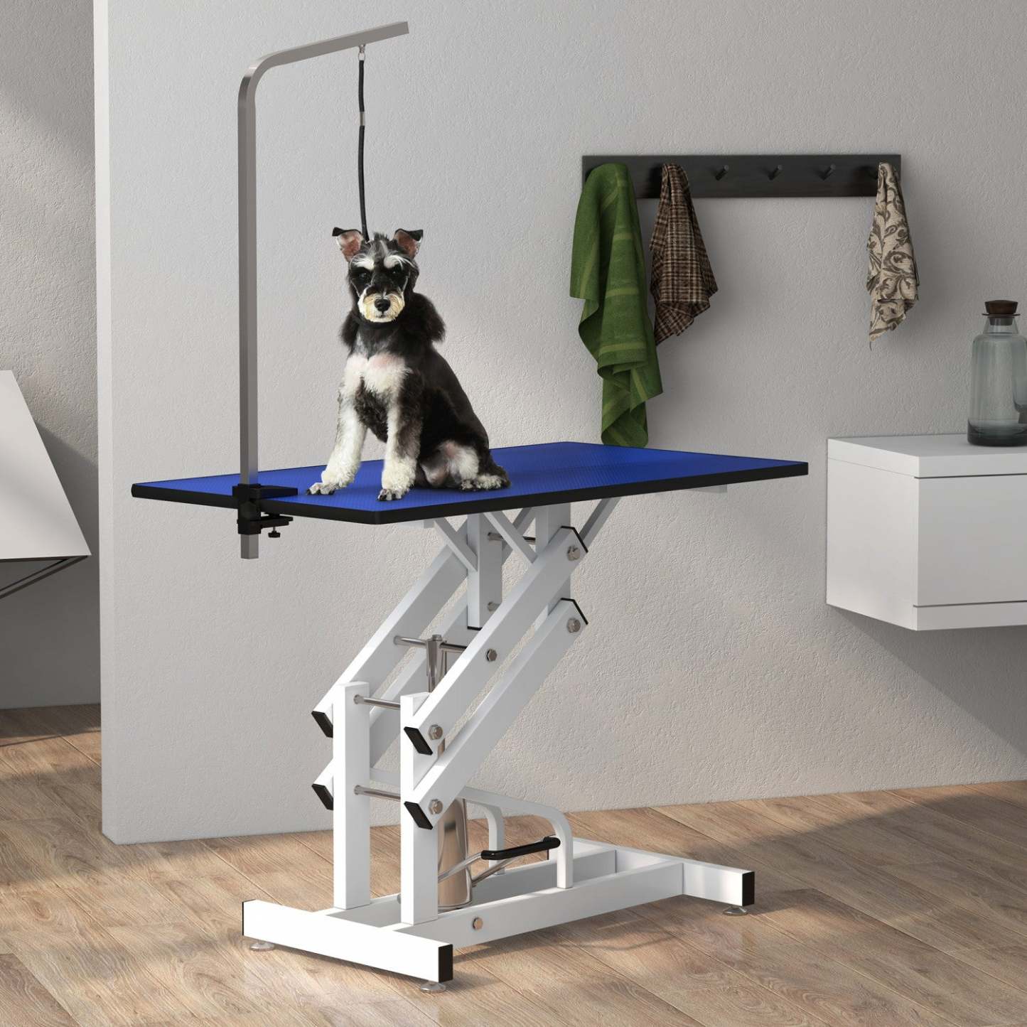Pawhut Table De Toilettage Pour Chien, Table De Toilettage Professionnelle Deluxe Pour Chiens Plus Grands Z-lift Hydraulique W|Pawhut Table De Toilettage Deluxe Professionnelle Hydraulique Pour Chien Avec Bras Coulant, Bleu
