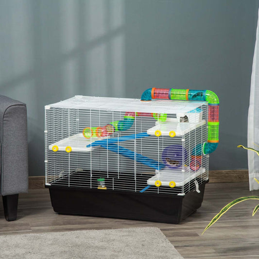 Pawhut Grande Cage Pour Hamster De 31 Cm, Maison Pour Petits Animaux, Refuge Pour Gerbilles À Plusieurs Étages, Système De Tubes De Tunnel