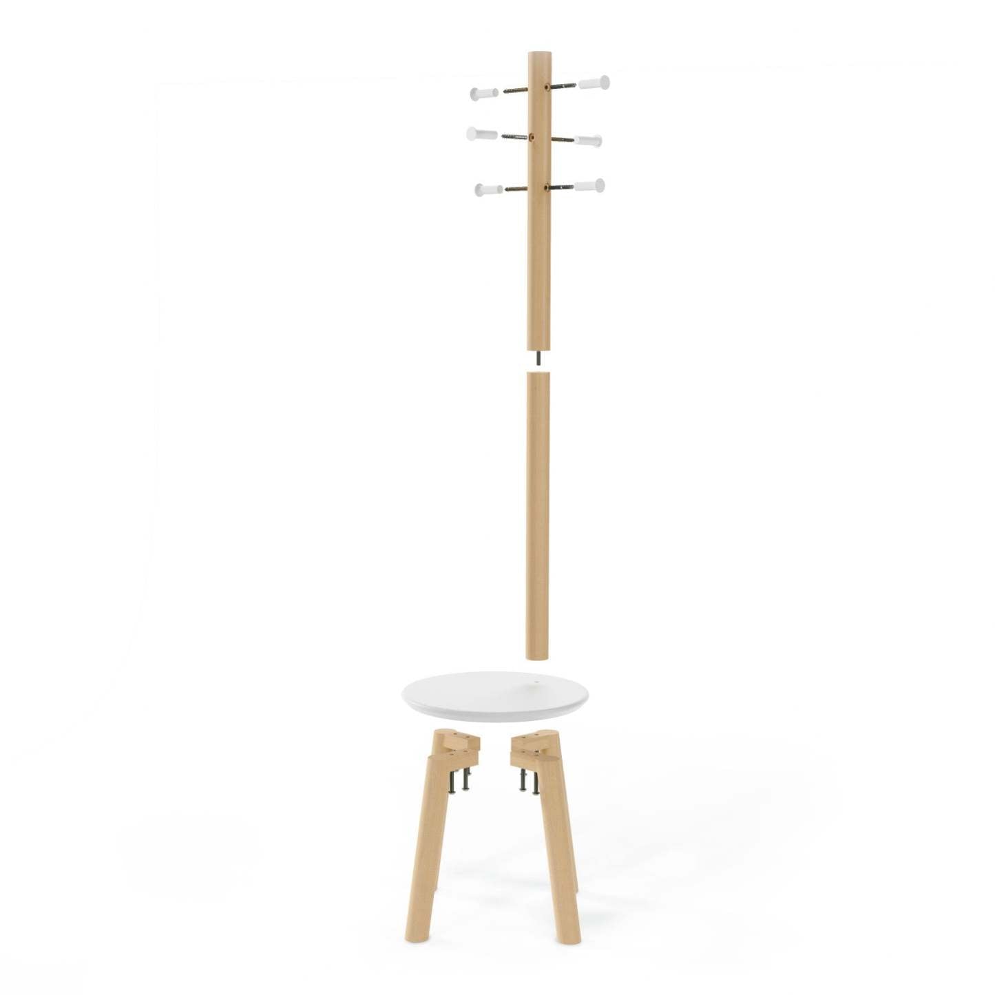 Tabouret et porte-manteau pilier en bois moderne Umbra - Blanc et naturel|Portemanteau et tabourets modernes Pilier de Umbra en bois - blancs et naturels
