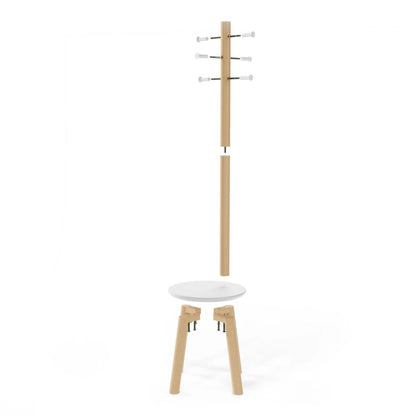 Tabouret et porte-manteau pilier en bois moderne Umbra - Blanc et naturel|Portemanteau et tabourets modernes Pilier de Umbra en bois - blancs et naturels