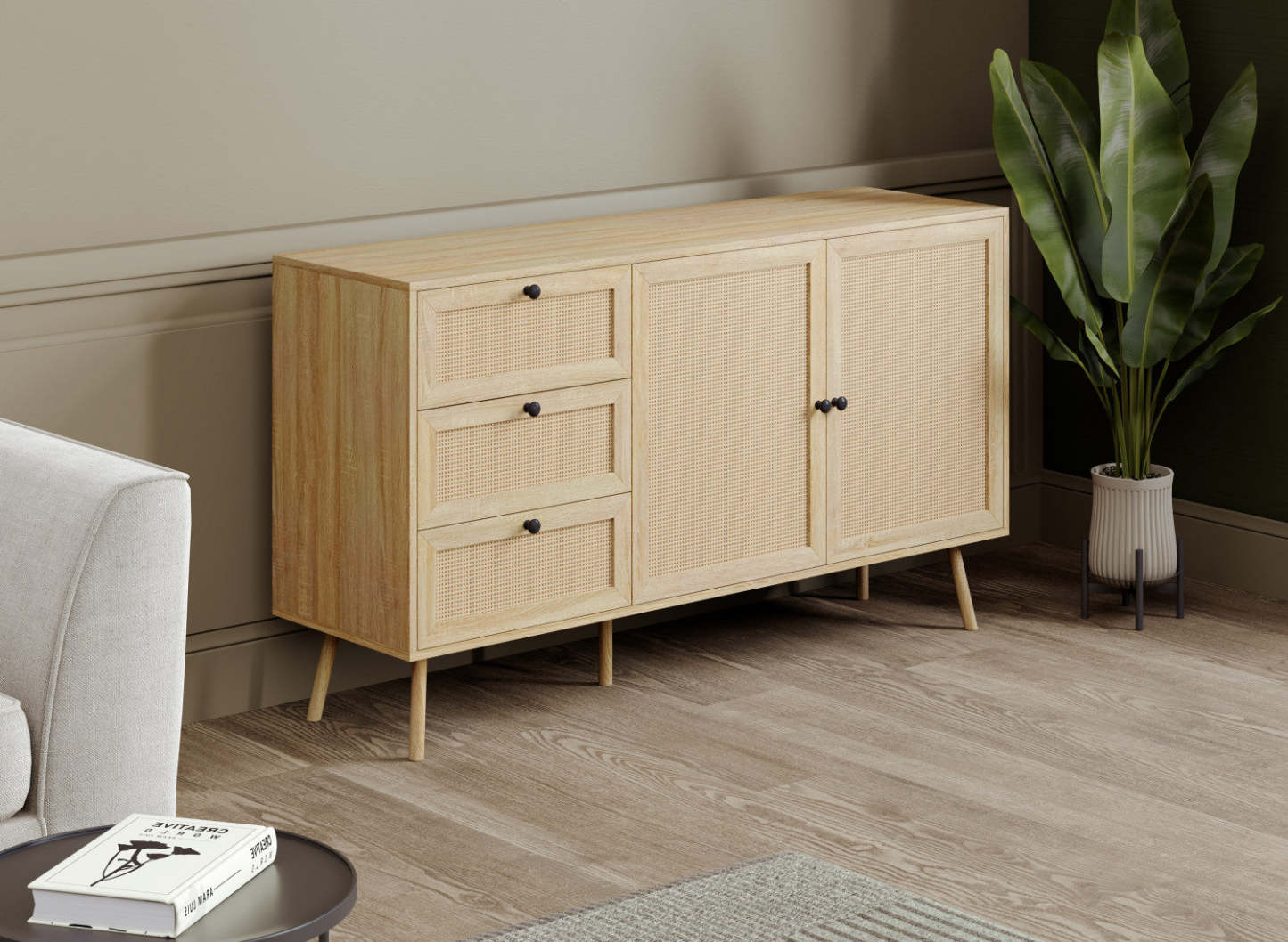 Coffre de Rangement avec 3 Tiroirs – Aspect Bois Brun Durable | Commode verticale de rangement avec 3 tiroirs - aspect de bois brun durable