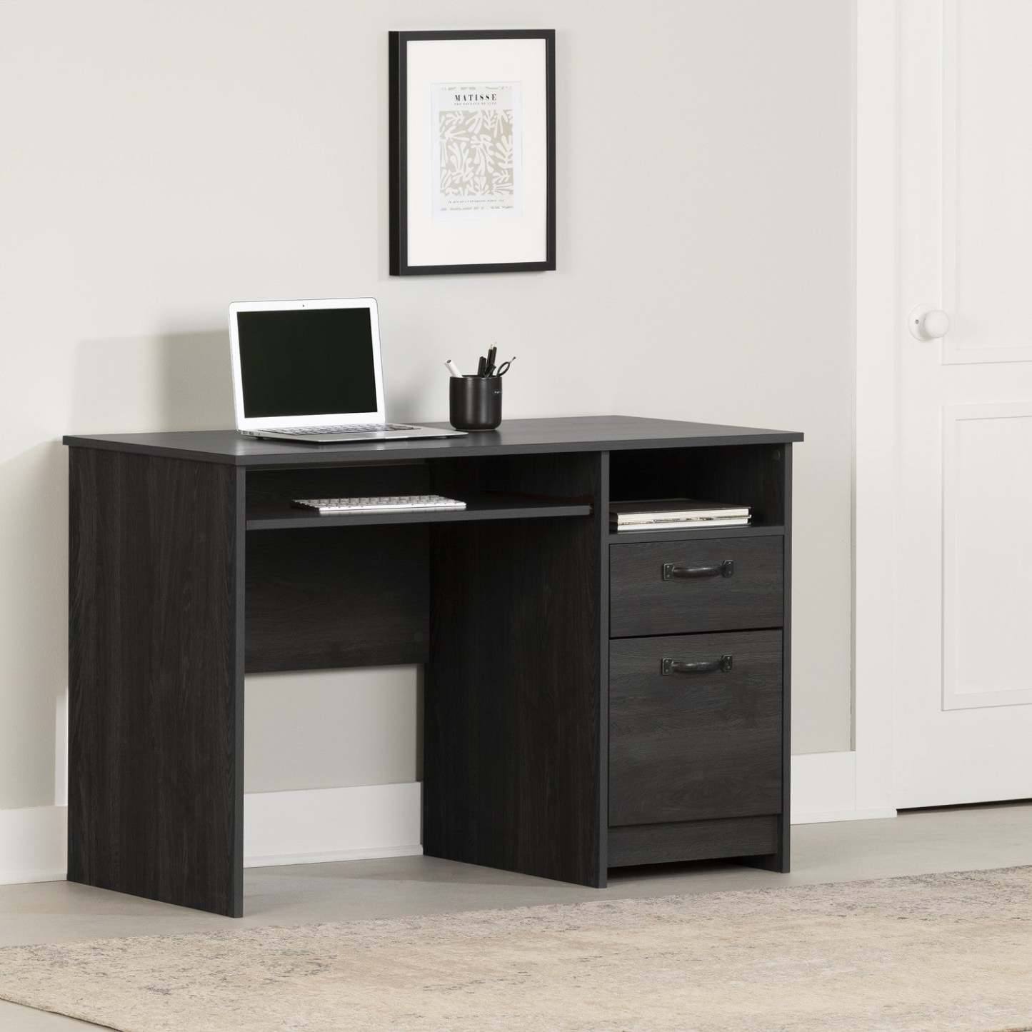 Bureau Tassio avec plateau pour clavier - Chêne gris | Bureau Tassio avec plateau pour clavier - chêne gris | D83GTA1P