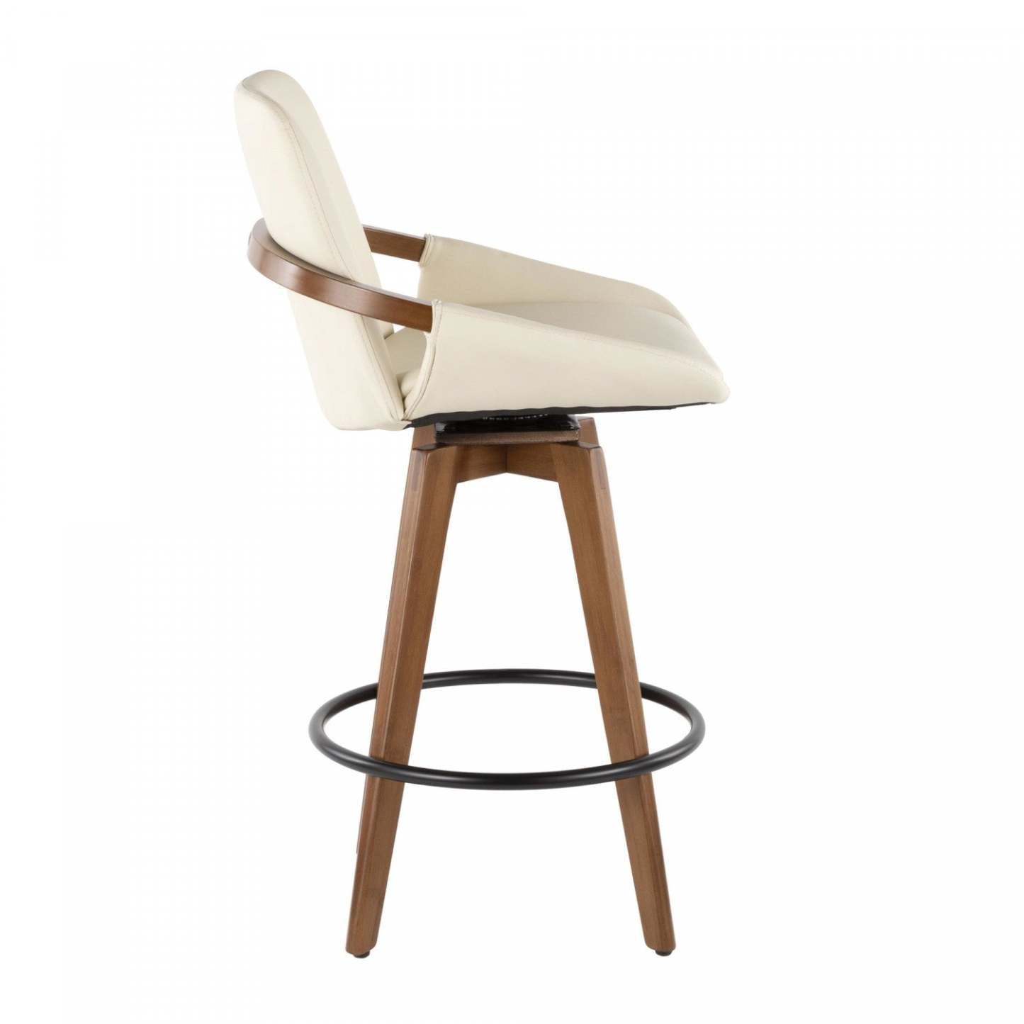 LumiSource Cosmo Faux Leather Mid-Century Modern Counter-Height Stool - Walnut/Cream|Tabouret moderne du milieu du 20e siècle Cosmo de hauteur comptoir en similicuir - noyer et crème