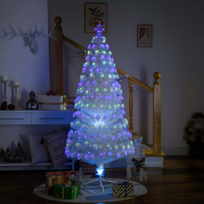 Homcom Arbre De Noël Pré-illuminé À Fibre Optique Artificielle De 6 Pieds Avec 220 Lumières LED Et Pointes De Branche