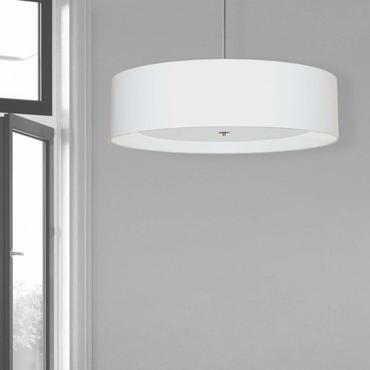 Dainolite Helena 4 Light Pendant 34 Dia Polished Chrome Finish White Shade White Diffuser Lamp|Luminaire suspendu Helena de Dainolite de 34 po de diamètre avec abat-jour blanc qui diffuse la lumière, fini chromé poli et 4 ampoules