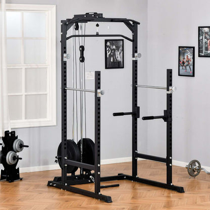 Soozier Power Cage, Power Rack avec attache de tirage vertical, barre de traction, T Bar Row Landmine et dips | Soozier 800lbs Entraînement d'exercice de cage de rack de tour d'alimentation multifonction robuste