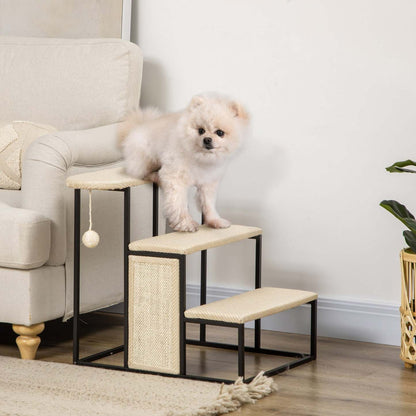 Pawhut 20 Escalier Pour Animaux 3 Marches Pour Chat, Rampe D'échelle En Moquette, Avec Griffoir Et Balancelle